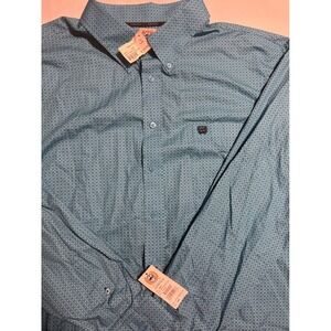 NWT Cinch Mens XXL Turquoise Mini Foulard Print Long Sleeve Western Shirt Men's